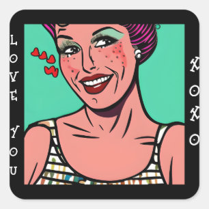 Liebe You xoxo Retro Pop Art Quadratischer Aufkleber