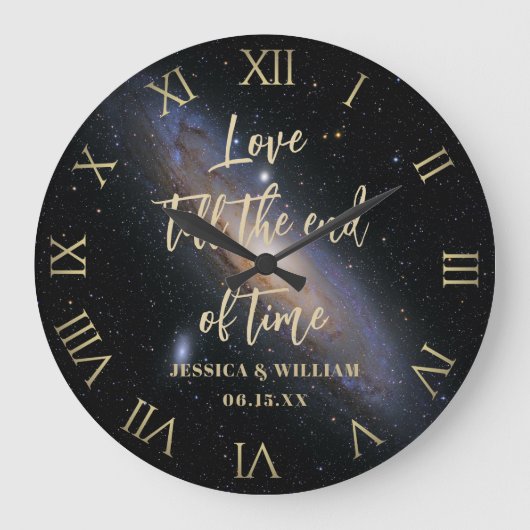 Liebe Zeitnebel Gold Hochzeitsszenario Große Wanduhr (Vorderseite)