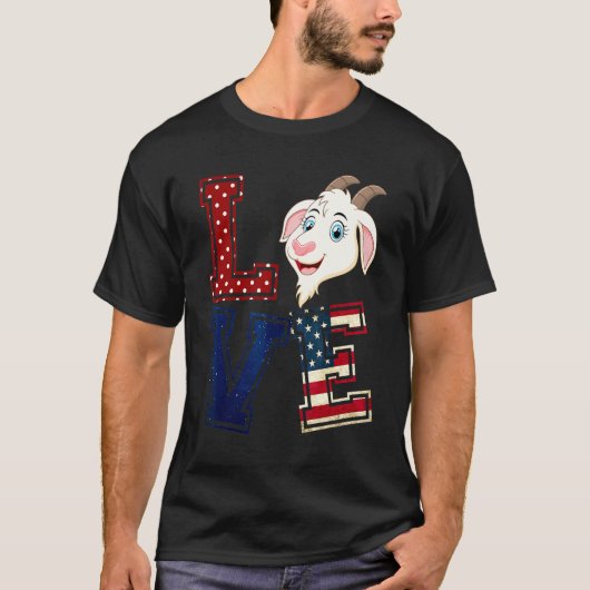 LIEBE Ziege Gesicht American Flag Patriotic 4. Jul T-Shirt (Vorderseite)