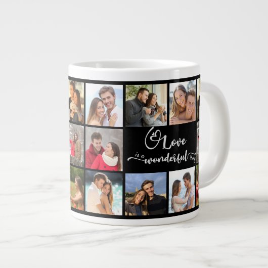 Liebe Zitat 20 Quadrat FotoCollage Schwarz Jumbo-Tasse (Vorderseite Rechts)