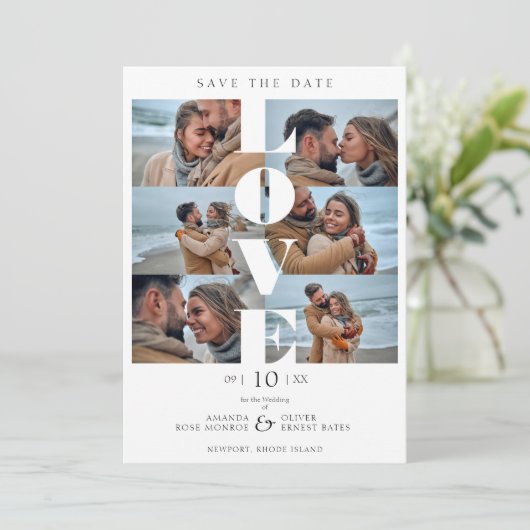 Liebe Zitat Einfach Elegant Moderne 6 Fotos Hochze (Stehend Vorderseite)