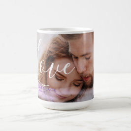 Liebe Zitat Holografie Rosa Lila Overlay Foto Kaffeetasse