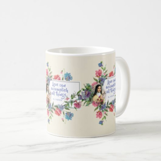 Liebe-Zitat-Tasse St. Therese Kaffeetasse (VorderseiteRechts)