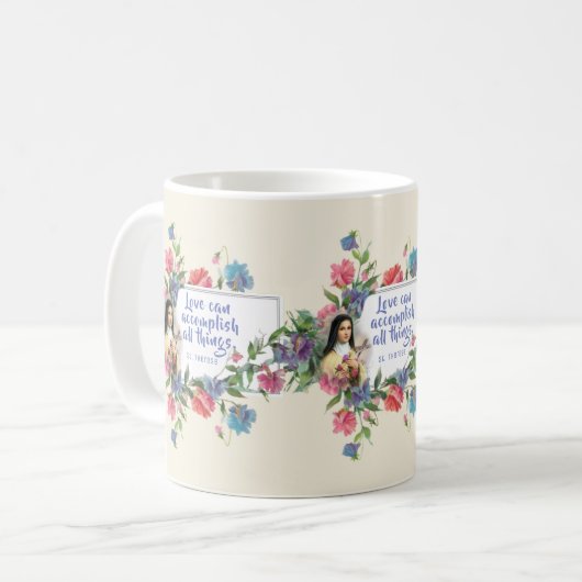 Liebe-Zitat-Tasse St. Therese Kaffeetasse (Vorderseite Links)