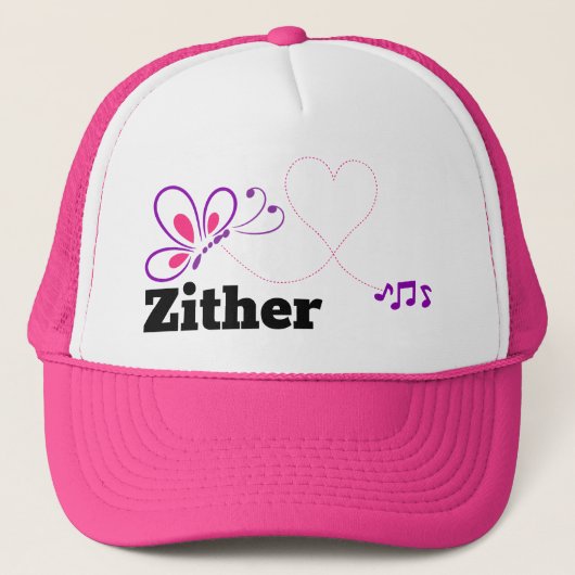 Liebe Zither Pink Lila Schmetterlingsherz Truckerkappe (Vorderseite)