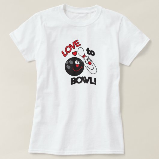 Liebe zu Bowl Bowling Button und Ball T-Shirt (Design vorne)