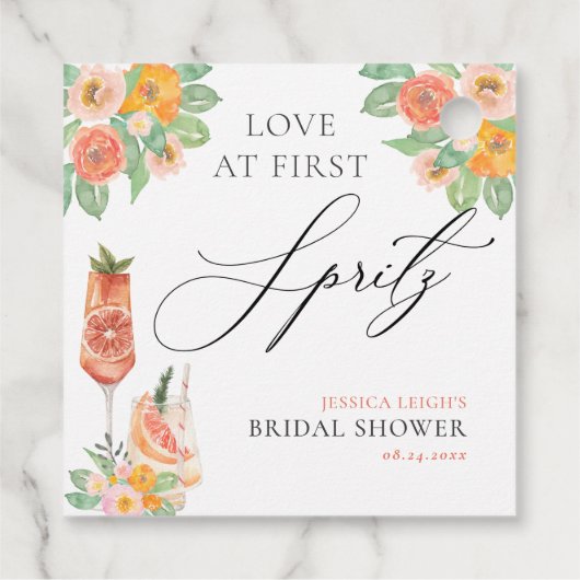 Liebe zum ersten Spritz Bright Cocktail Brautparty Geschenkanhänger (Rückseite)