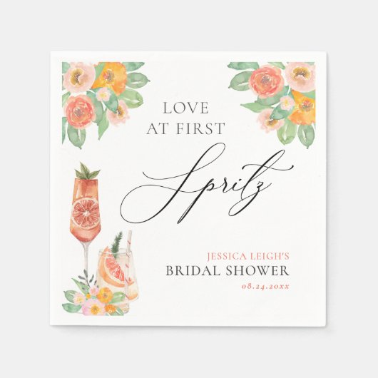 Liebe zum ersten Spritz Bright Cocktail Brautparty Serviette (Vorderseite)