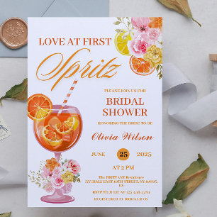 Liebe zum ersten Spritz Floral Cocktail Brautparty Einladung