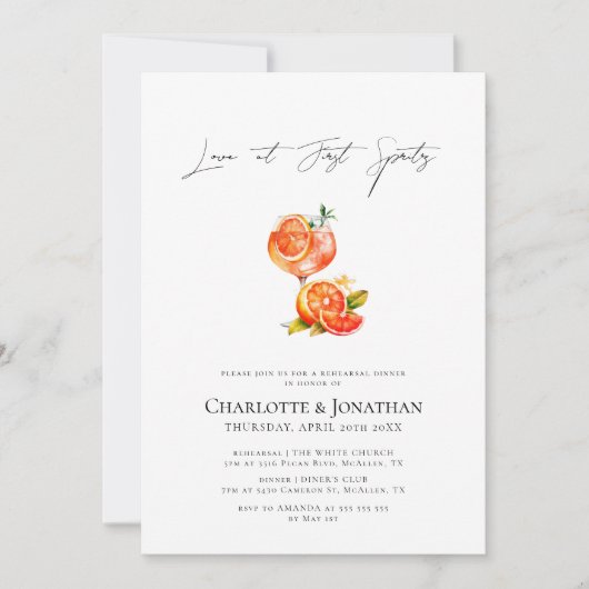 Liebe zum ersten Spritz Moderne Probe Dinner Einladung (Vorderseite)