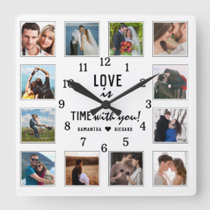Liebe zum Hochzeitstag Zitat 12 FotoCollage Quadratische Wanduhr