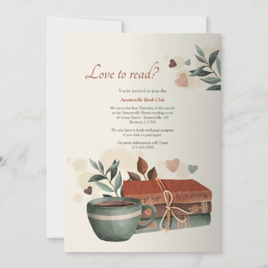 Liebe zum Lesen des Buchclubs Einladung (Vorderseite)
