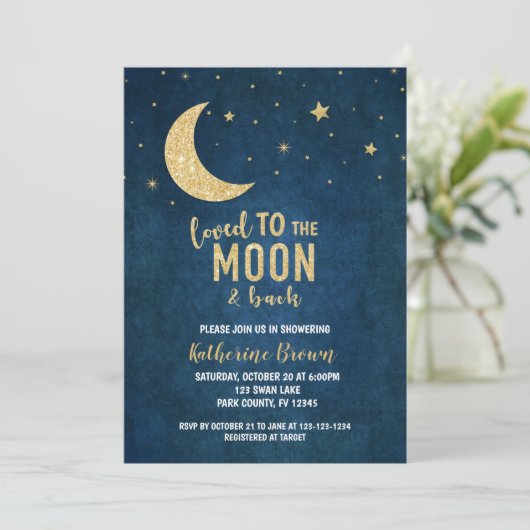 Liebe zum Mond & Back Baby Shower Einladung (Stehend Vorderseite)