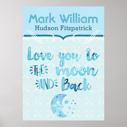 Liebe zum Mond Blue Baby Kinderzimmer Poster (Vorne)