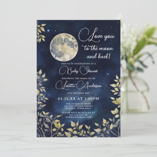 Liebe zum Mond und zur Baby-Dusche Einladung (Stehend Vorderseite)