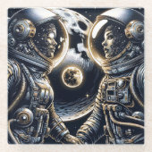 Liebe zum Mond und zurück | Astronauten Glasuntersetzer (Vorderseite)