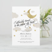 Liebe zum Mond und zurück Baby Dusche Gold Einladung (Stehend Vorderseite)