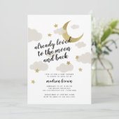 Liebe zum Mond und zurück Baby Dusche Gold Einladung (Stehend Vorderseite)