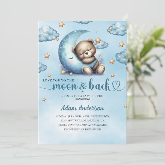 Liebe zum Mond und zurück - Babydusche Einladung (Stehend Vorderseite)