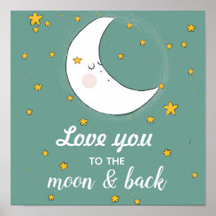 Liebe zum Mond und zurück Niedliche Illustration Poster