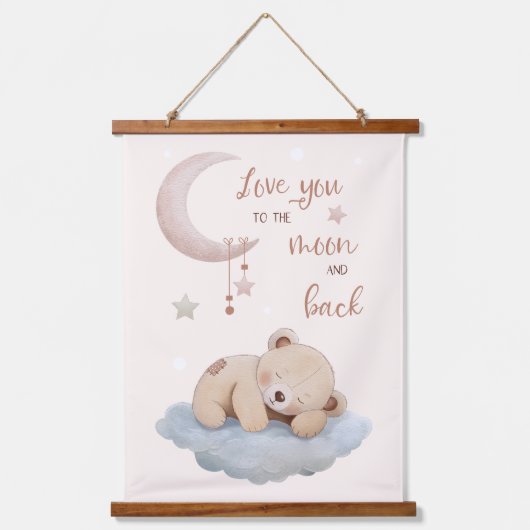 Liebe zum Mond und zurück - Schöne Bärenwand Wandteppich Mit Holzrahmen (Vorderseite)