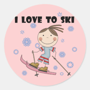 Liebe zum Skifahren - Girl Tshirts und Geschenke Runder Aufkleber