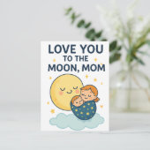 Liebe zum T - Shirt der Mama auf dem Mond Postkarte (Stehend Vorderseite)