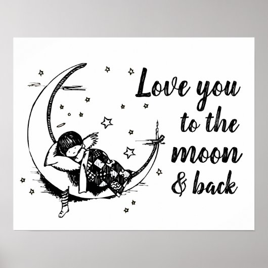 Liebe zum Zitat zum Mond und zurück zum Kinderzimm Poster (Vorne)