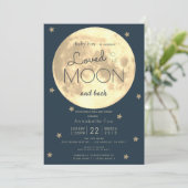 Liebe zur Blue-Gold-Baby-Dusche auf dem Mond Einladung (Stehend Vorderseite)