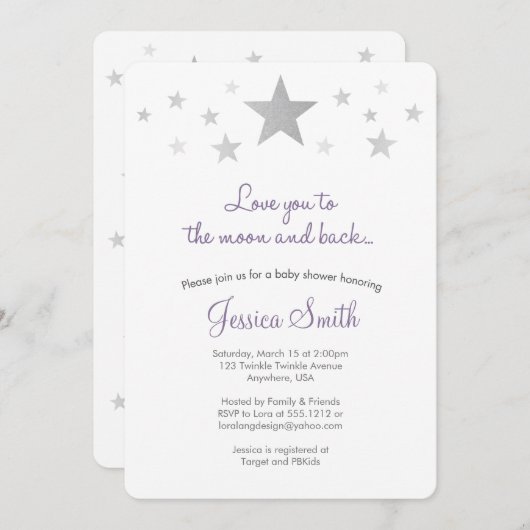 Liebe zur Mond & Back Baby Dusche Einladung (Vorne/Hinten)