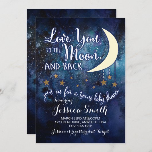 Liebe zur Mond & Back Twin Dusche Einladung (Vorne/Hinten)