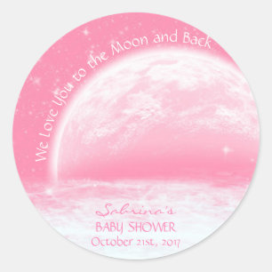 Liebe zur Mond- und Rückenpink-Girl-Kinderdusche Runder Aufkleber