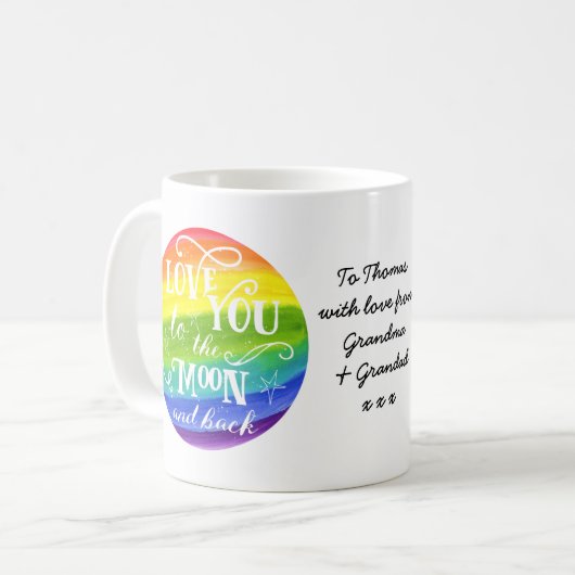 Liebe zur Mond- und Rückenregenbogen-Tasse Kaffeetasse (Vorderseite Links)