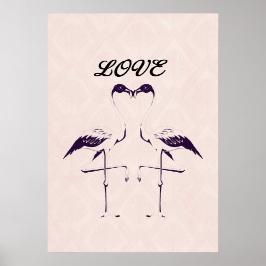 Liebe Zwei Flamingo-VögelHerz rosa Schwarz Poster (Vorne)