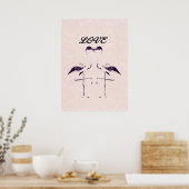 Liebe Zwei Flamingo-VögelHerz rosa Schwarz Poster (Küche)