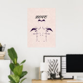 Liebe Zwei Flamingo-VögelHerz rosa Schwarz Poster (Heimbüro)