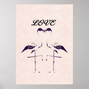 Liebe Zwei Flamingo-VögelHerz rosa Schwarz Poster