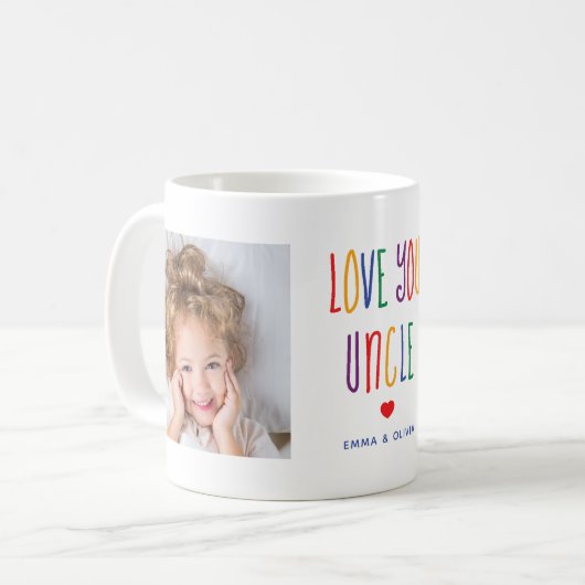 Liebe | Zwei Foto Regenbogenfarbener Text Kaffeetasse (Vorderseite Links)
