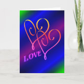 Liebe Zwei Herzen Regenbogen Personalisiert Karte (Vorderseite)