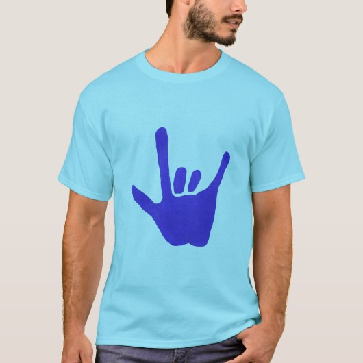 Liebehand, Zeichensprache, im Blau, T-Shirt (Vorderseite)