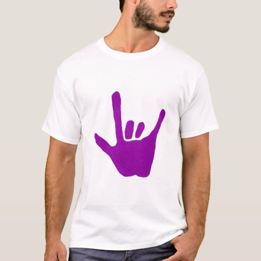 Liebehand, Zeichensprache in Lila auf T-Shirt (Vorderseite)