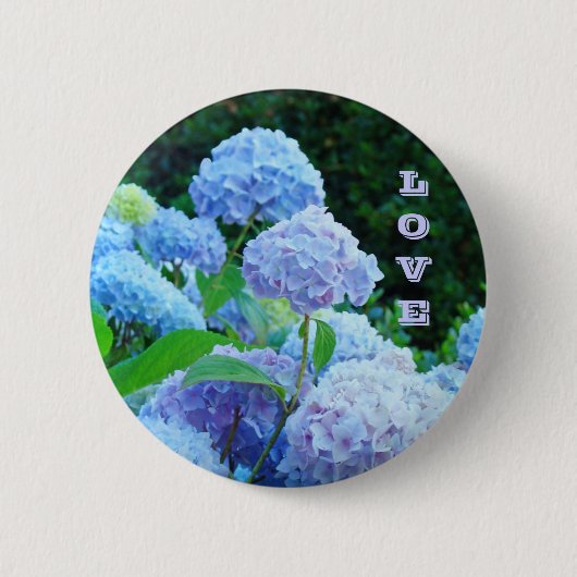 LIEBEN Blue Hydrangea Blume Garden Button (Vorderseite)