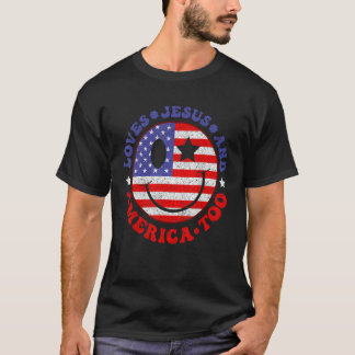 Lieben Jesus und Amerika zu 4. Juli lächeln Gesich T-Shirt
