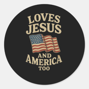 Lieben Jesus und Amerika zu T-Shirt Vintage Flagge Runder Aufkleber