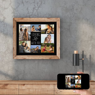 Lieben Leben mit Dir 7 Foto-Collage Schwarz Poster