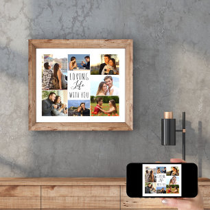 Lieben Leben mit Dir 7 Foto-Collage Weiß Poster