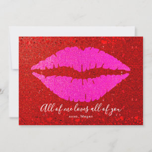 Lieben Sie alle Valentine Rosa Lip Roter Glitzer Feiertagskarte