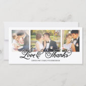 Lieben und Dank Black Script 3-Foto Dankeskarte (Vorderseite)