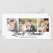 Lieben und Dank Black Script 3-Foto Dankeskarte (Vorne/Hinten)