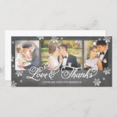 Lieben und Dank Chalkboard Snowflake 3-Foto Dankeskarte (Vorne/Hinten)